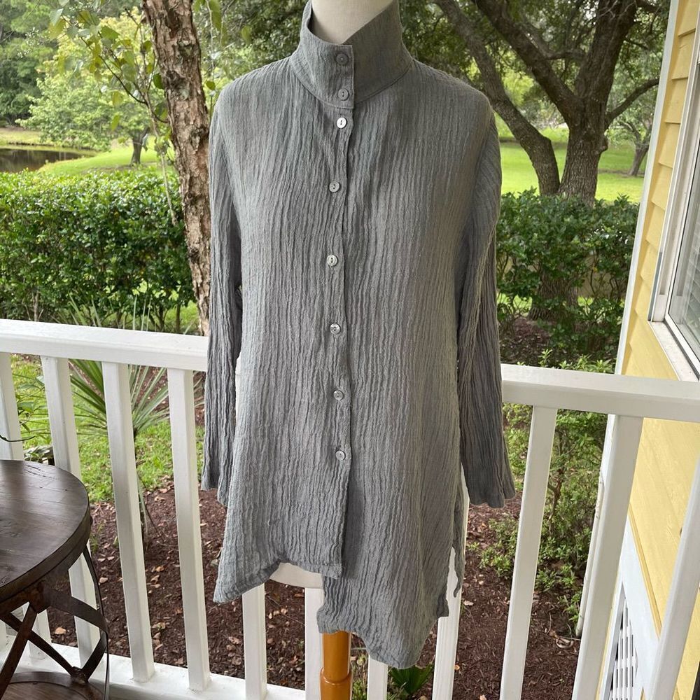 Stella Carakasi Asymmetrical Crinkle 100% Hemp Blouse